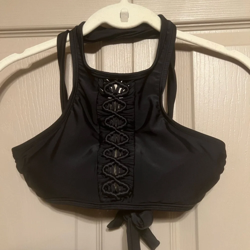 Black Halter Bikini Top with Cutout Design